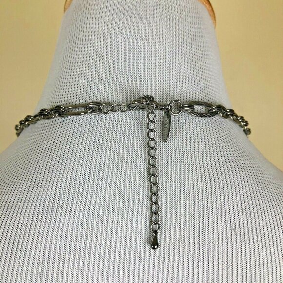 New York Co Dark Silver Necklace Hematite Tone 3 Strand Circles Chain 20" - Picture 4 of 5